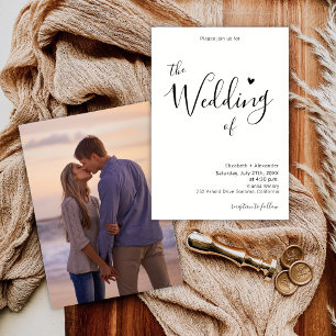 Invitation Moderne Elegant Heart Calligraphy Photo Mariage