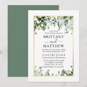 Invitation Moderne Elégant Ivy Ferns Sage Green Gold Mariage