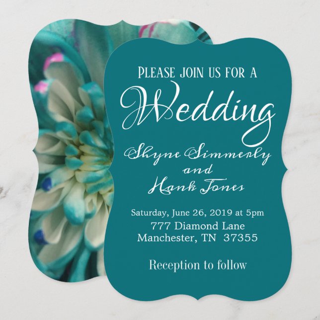 Invitation Moderne Elégant Mariage floral rose Turquoise (Devant / Derrière)