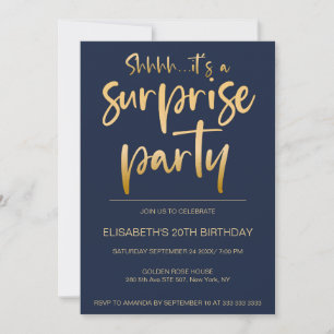 Invitation Moderne Elegant Marine Bleu Surprise fête d'annive