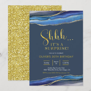 Invitation Moderne Elégant Marine Blue Agate Surprise Anniver