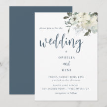 Moderne Elegant Marine Blue Ivory Floral Mariage