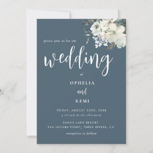 Invitation Moderne Elegant Marine Blue Ivory Floral Mariage