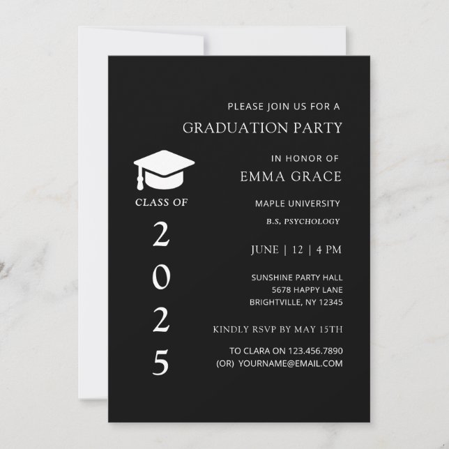 Invitation Moderne Elegant Minimal Black Graduation Party (Devant)