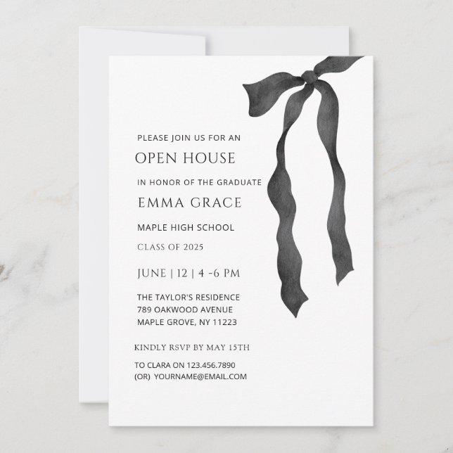 Invitation Moderne Elégant minimal Bow Open house Graduation (Devant)