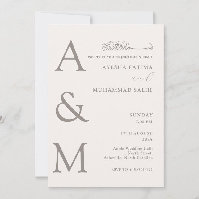 Invitation Moderne Elégant minimaliste Islamique Nikkah Maria (Devant)