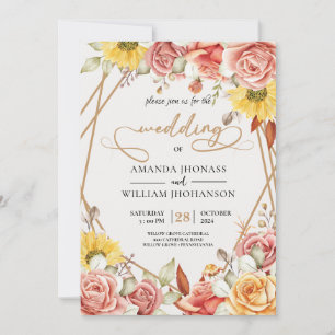 Invitation Moderne Elégant or aquarelle Floral mariage