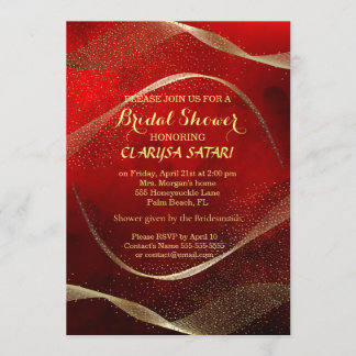 Invitation Moderne, élégant Or et Fête des mariées rouge
