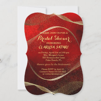 Invitation Moderne, élégant Or et Fête des mariées rouge