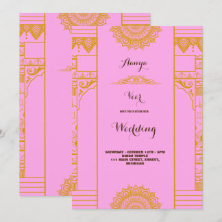 Invitation moderne Elegant or mandala Mariage rose