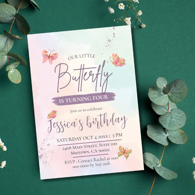 Invitation Moderne élégant papillon mignon thème 4e anniversa (Créateur téléchargé)