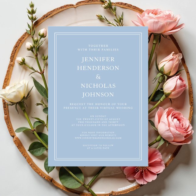 Invitation Moderne Élégant Poudre Bleu Mariage virtuel (Modern Elegant Powder Blue Virtual Wedding Invitation)