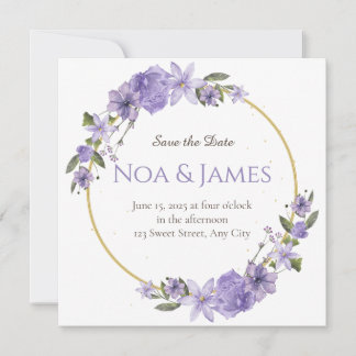 Invitation Moderne Elégant Purple Floral Enregistrer la date