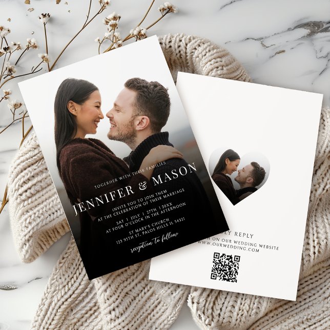 Invitation Moderne Elegant QR RSVP Site Web Mariage Photo (Créateur téléchargé)