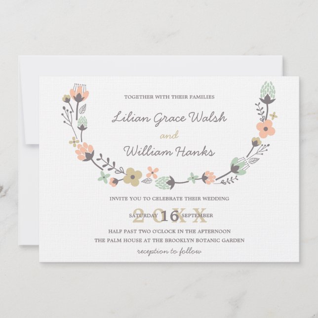 Invitation Moderne Elégant rétro Mariage de couronnes florale (Devant)