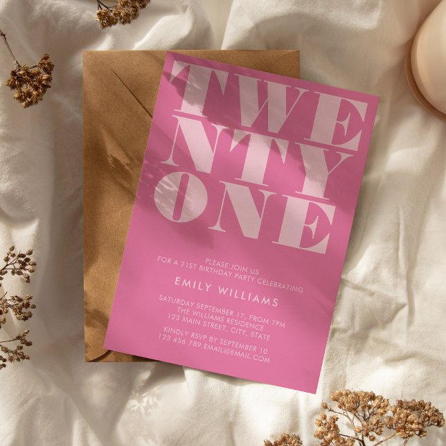 Invitation Moderne Élégant rose gras 21e anniversaire (Créateur téléchargé)