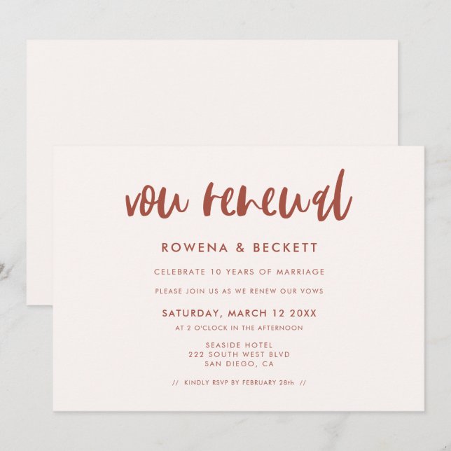 Invitation Moderne élégant rose mariage Vow renouvellement (Devant / Derrière)
