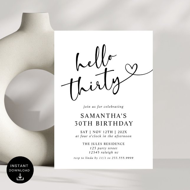 Invitation Moderne Elegant Rouge Blanc Bonjour 30e fête d'ann (Créateur téléchargé)