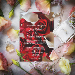 Invitation Moderne Elégant Rouge Blanc Floral Mariage Personn
