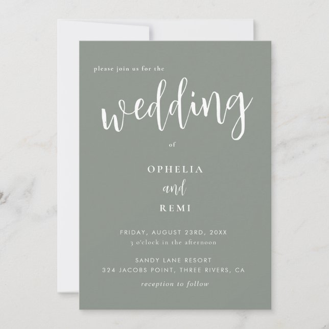 Invitation Moderne Élégant Sage Vert Simple Mariage (Devant)