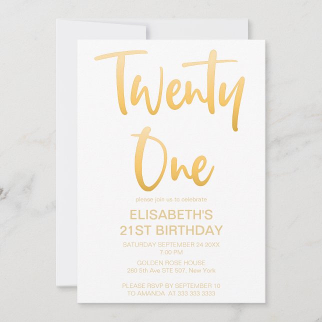 Invitation Moderne Elégant Simple Blanc 21 Anniversaire (Devant)