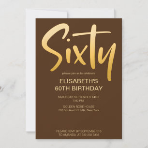 Invitation Moderne Elégant Simple Brown 60e fête d'anniversai