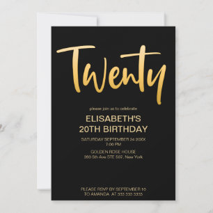 Invitation Moderne Élégant Simple Fête d'anniversaire 20 ans