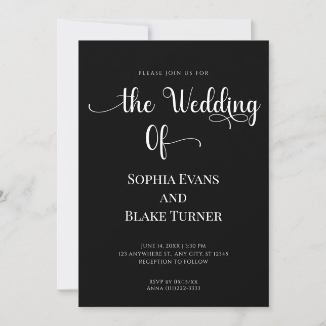 Invitation Moderne Elegant Simple Mariage noir et blanc (Devant)