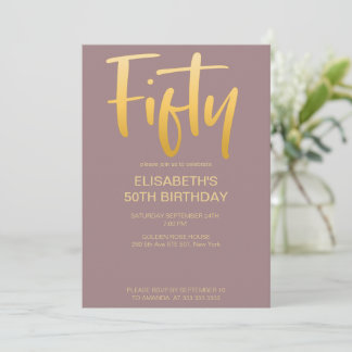 Invitation Moderne Elégant Simple Mauve 50e fête d'anniversai
