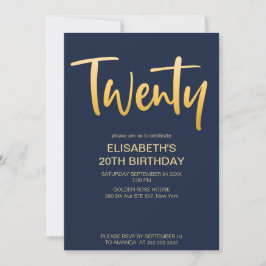 Invitation Moderne Elégant Simple Navy Blue 20 Anniversaire