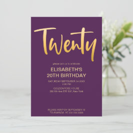 Invitation Moderne Élégant Simple Purple 20 Anniversaire