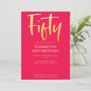 Invitation Moderne Elégant Simple Rouge 50ème anniversaire fê