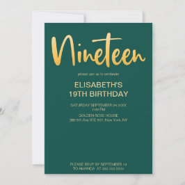 Invitation Moderne Élégant Simple Vert 19 Anniversaire Fête