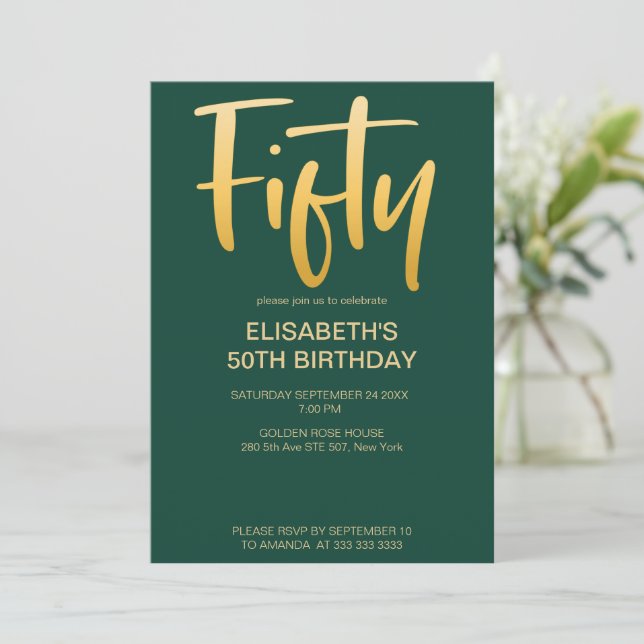 Invitation Moderne Élégant Simple Vert 50ème anniversaire (Debout devant)