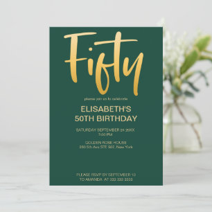Invitation Moderne Élégant Simple Vert 50ème anniversaire