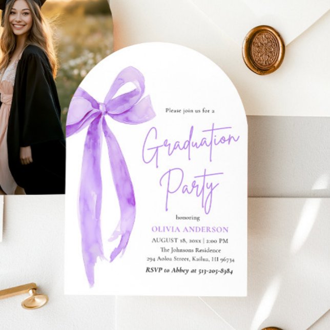 Invitation Moderne Elégant tendance Purple Bow Graduation Arc (Créateur téléchargé)