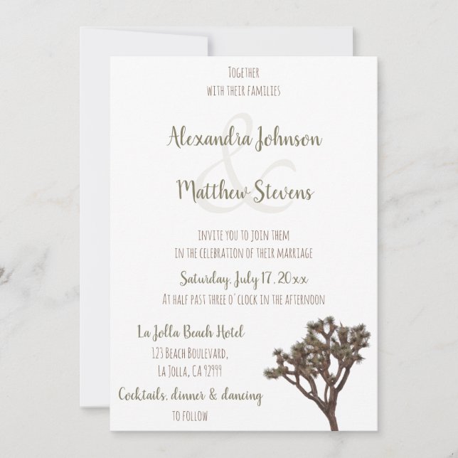 Invitation Moderne Elégant Vert Brown Joshua Tree Mariage (Devant)