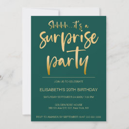 Invitation Moderne Elegant Vert Or Surprise fête d'anniversai