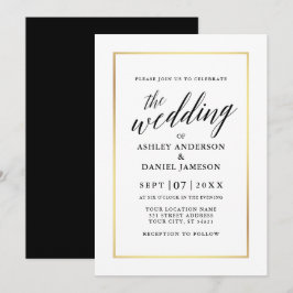 Invitation Moderne Elégante Calligraphie Mariage Gold Frame