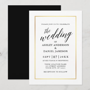 Invitation Moderne Elégante Calligraphie Mariage Gold Frame