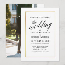 Invitation Moderne Élégante calligraphie Mariage Gold Photo R