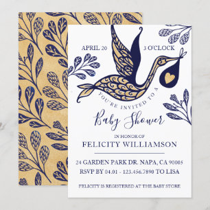 Invitation Moderne Élégante cigogne bébé garçon douche Invita