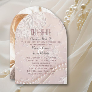 Invitation Moderne élégante dentelle Blush Dusty mariage rose