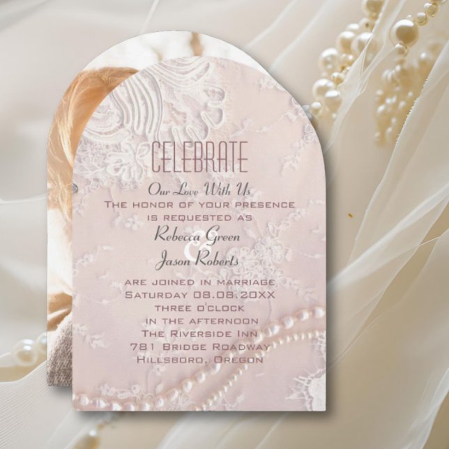 Invitation Moderne élégante dentelle Blush Dusty mariage rose (Modern Elegant Lace Blush Dusty Pink wedding Invitation)