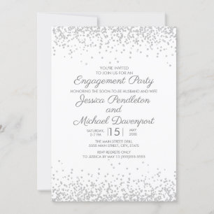 Invitation Moderne Élégante Fiançailles Paillettes Argentées