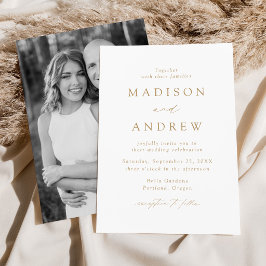 Invitation Moderne Élégante Photo de Mariage en Or