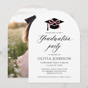 Invitation Moderne élégante tendance Pink Bow Graduation Arch