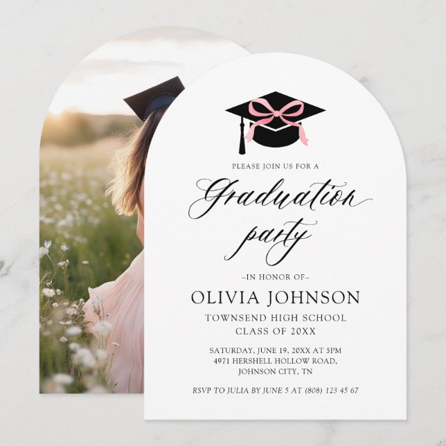 Invitation Moderne élégante tendance Pink Bow Graduation Arch (Devant / Derrière)