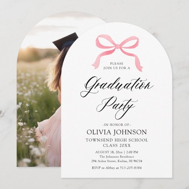 Invitation Moderne élégante tendance Pink Bow Graduation Arch (Devant / Derrière)
