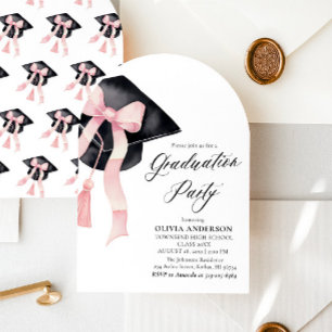 Invitation Moderne élégante tendance Pink Bow Graduation Arch